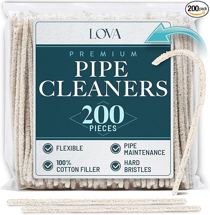 LOVA Hard Bristle Pipe Cleaners, 200 Count (6 in) – 100% Cotton, Flexible Steel Wire Core, Sharp Plastic Bristles – Deep Clean Tobacco Pipes, Glass Pipes, Straws & Narrow Tubes