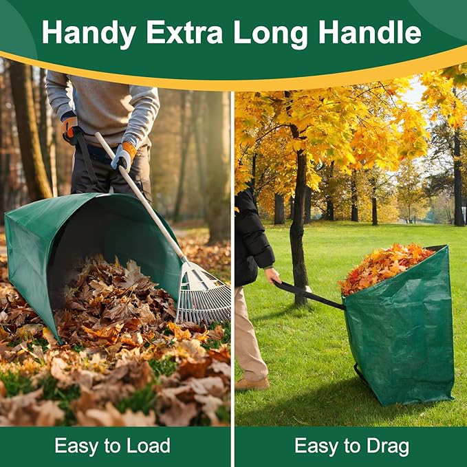 72 Gallon Large Leaf Collector, Foldable Reusable Yard Waste Bags, Heavy Duty Dustpan Type Garden Leaf Bags with Gloves