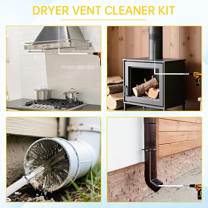 30 Feet Dryer Vent Cleaner Kit, Duct Cleaning Brush with 23 PP Rods and 4-Inch and 6-Inch Dryer Vent Brush, Dryer Cleaning Kit Suitable for Dryer Duct Cleaning Kit for Chimneys, Pipes,Dryers,Crevices
