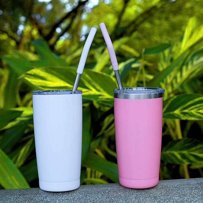 20 oz Stainless Metal Straws for 20 oz Stanley Tumbler, 6Pcs Reusable Straight Long Steel Straws with 12 Silicone Tips and 2 Straw Cleaning Brushes (6Color2, 20oz)