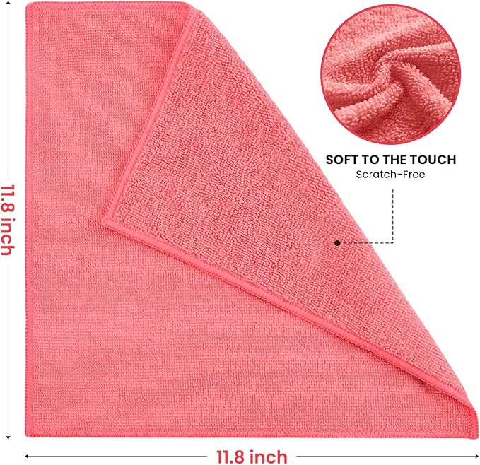 Microfiber Cleaning Cloth, 34 Pack Assorted Color Cleaning Rags for Housekeeping, Colorful Reusable Microfiber Towels for Car, Kitchen, Bathroom and Household Cleaning Supplies, 11.8"X11.8"
