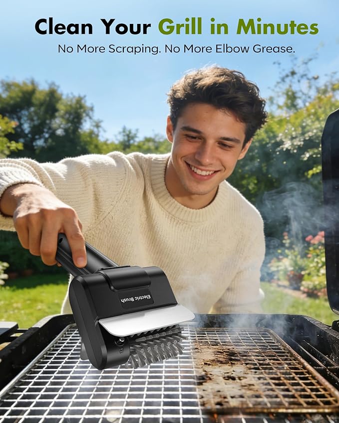 Cordless Electric BBQ Grill Cleaner – Rechargeable Electric BBQ Brush, 1500 RPM, 100-minute runtime, Comes with 1 Removable Replacement Brush Head, Suitable for Outdoor BBQ Grills.