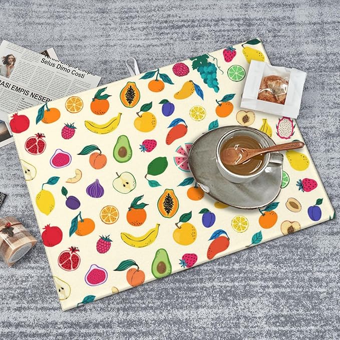 Fruit Theme Kitchen Dish Drying Mat for Counter, Dish Draining Mat Microfiber Absorbent Reusable Washable Extra Large 18"x24" (fruit, 18"x24")
