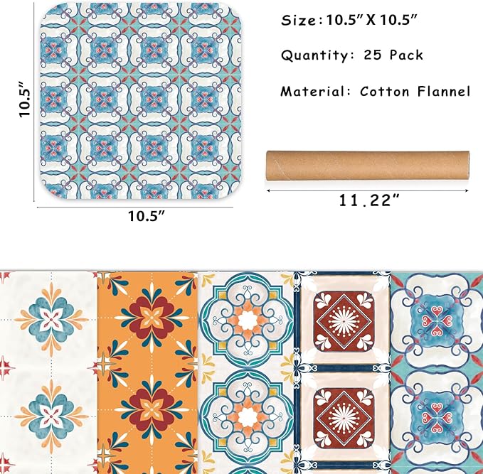 25 Pack Reusable Paper Towels, Paperless Towels Roll Washable Cotton Cloth for Kitchen Towels Zero Waste Products Alternative Paper Towels Alternative (Vintage)