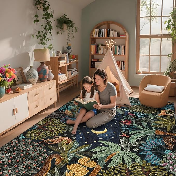 GarveeHome Large Area Rugs 10x13 for Living Room, Jungle Animal Washable Rug Soft Non Slip Backing Floor Mat Carpet Indoor Thin Accent Rug for Bedroom Dining Room Playroom Nursery Home Decor