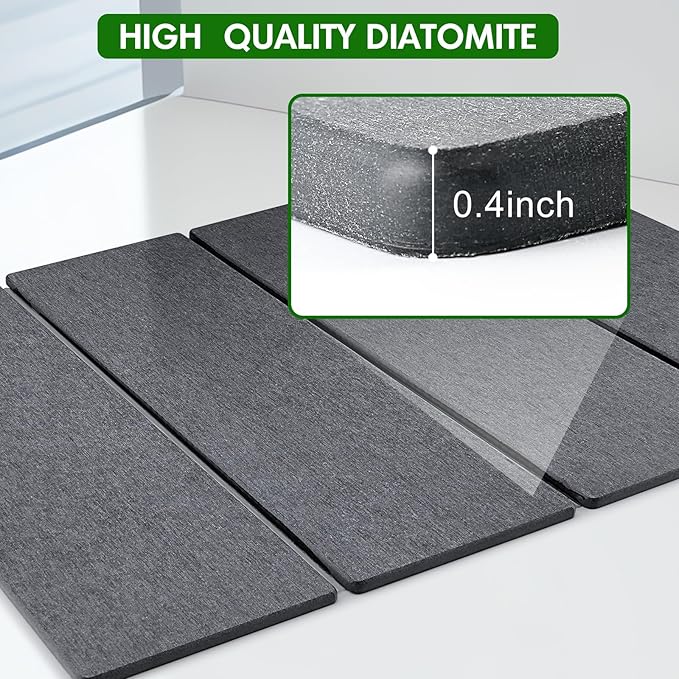 Stone Dish Drying Mat for Kitchen Counter, Foldable Diatomaceous Earth Large Dry Mats Grey 24"×16"