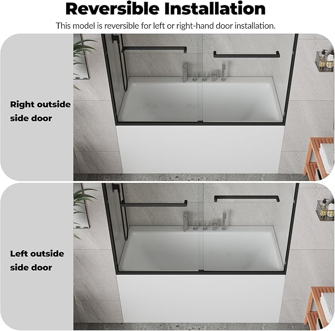 Double Sliding Shower Door, 56"-60" w x 59" h Semi-Frameless Bypass Bathroom Door with 1/4" Tempered Glass,Matte Black Finish for Walk-in Shower