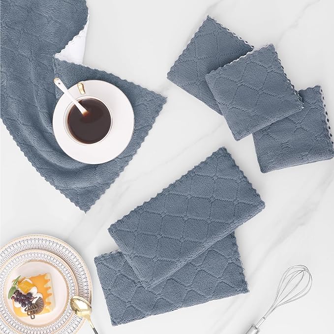 Mordimy 24 Pack Kitchen Towels (20" x 10",Dark Grey & White), Super Soft and Absorbent Dish Towels, Coral Velvet Microfiber Cleaning Cloth, Nonstick Oil Fast Dry Dish Cloths