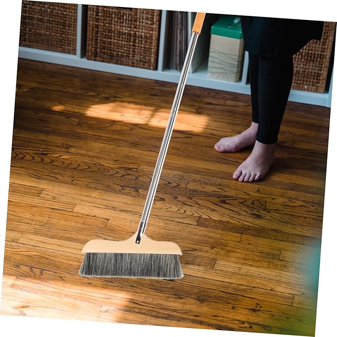 Wood Bristle Broom Heavy Duty Household Sweeper Long Handle Soft Bristle for Tile Surface Cleaning