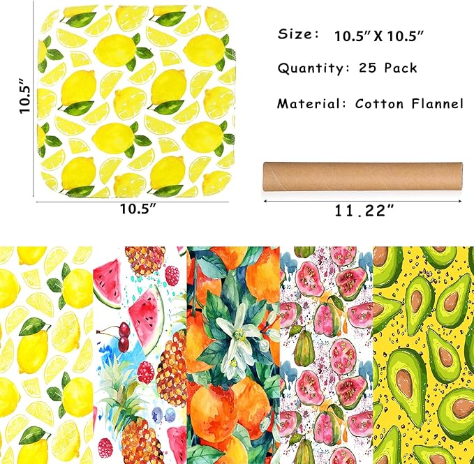 25 Pack Reusable Paper Towels, Paperless Towels Roll Washable Cotton Cloth for Kitchen Towels Zero Waste Products Alternative Paper Towels Alternative (Fruit01)