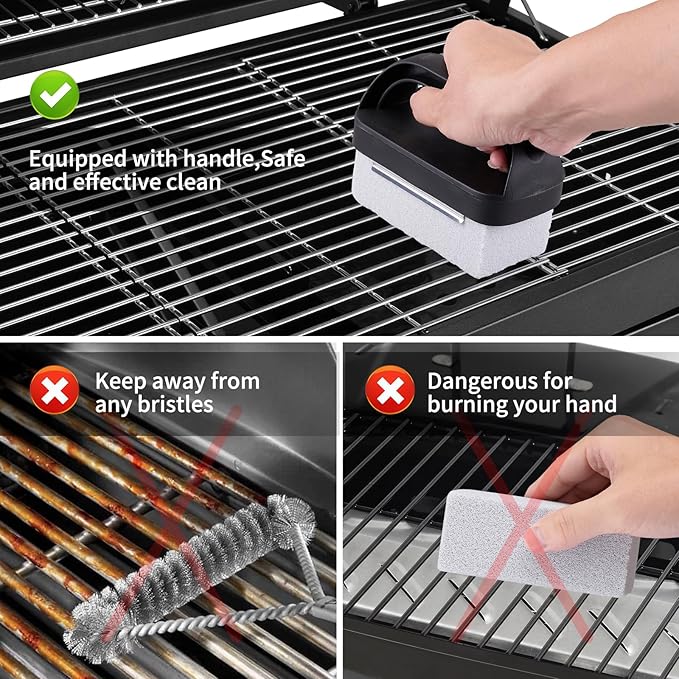 Grill Cleaner with Handle,Grill Cleaning Kit Tool for Blackstone Accessories,Grill Stone Cleaning Bricks Brush,Griddle Scraper,Pumice Flat Top Griddle Cleaning Stone for Removing Stains