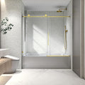 Favfurish Single Sliding Shower Door,55"-60" W x 63" H Frameless Shower Door with 5/16" (8mm) Thick SGCC Tempered Glass W/Adjustable Soft Closing,Bathroom Glass Door for Spa（Brushed Gold）