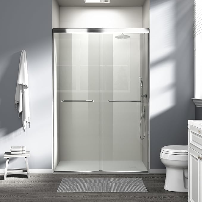 44-48 in. W x 72 in. H Double Sliding Shower Door, Semi-Frameless Bypass Bathroom Sliding Door with 1/4" (6mm) Tempered Glass for Walk-in Shower, Chrome