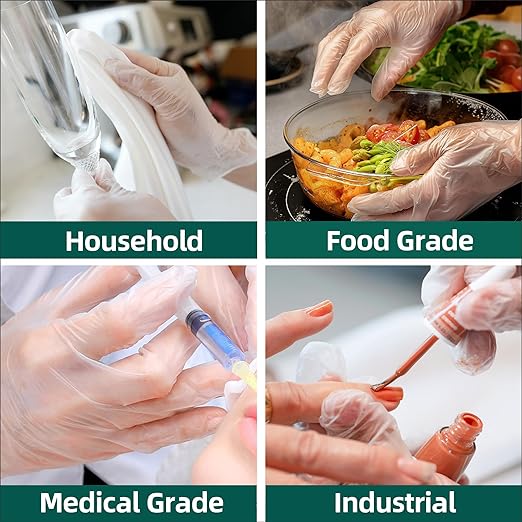Vinyl Disposable Exam Gloves, Clear 4 Mil Powder-Free Latex-Free Medical Food-Safe Cooking Cleaning Glove, 100 Pcs (Medium)