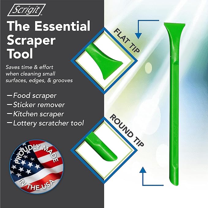 Scrigit Scraper Wide Blade No-Scratch Plastic Scraper Tool, 6 Pack - The Handy Multi-Use Scraping Tool for Removing Food, Labels, Stickers, Paint, Grease -Easy to Hold, Reaches Tight Spaces & Crevices