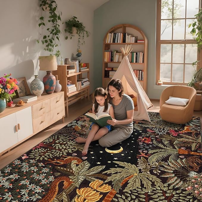 GarveeHome 6x9 Area Rug Jungle Brown Washable Rugs for Living Room Bedroom, Soft Low Pile Non Slip Accent Floor Mat Animal Print Tiger Throw Rug Indoor Carpet Dining Room Playroom