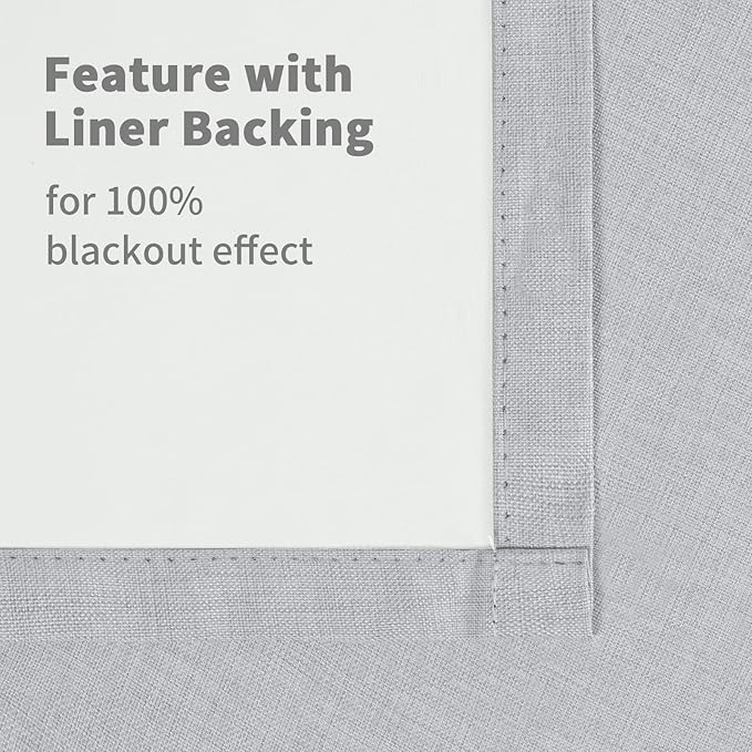 YoungsTex Light Grey Linen Blackout Curtains 84 Inches Length 2 Panels, Thermal Insulated Window Drapes with Grommet Darkening Heat Blocking for Living Room Bedroom Dining, 52 X 84 Inch