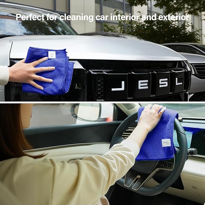 Ninia Blue Microfiber Cloth 12 Pack 35x35 cm, Thick & Absorbent Reusable Towels for Car Detailing Stainless Steel Polishing Electronics Dish Cloths Lint Free Cleaning Rags Glass, Kitchen & House