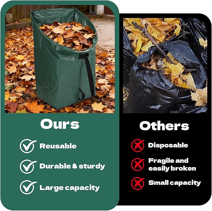 2-Pack Dustpan-Type Yard Waste Bags, 72-Gallon Reusable Lawn Bags with Handles & Gardening Gloves, Heavy-Duty Collapsible Leaf Collector for Lawn Debris, Grass Clippings & Leaves