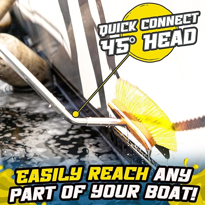 Salty Captain Boat Brush Pole with 45° Angle Head – Telescopic Stainless Steel Pole (4ft to 6.5ft) – Ideal for Cleaning Decks & Hulls – Durable, Versatile & Compatible with Multiple Attachments