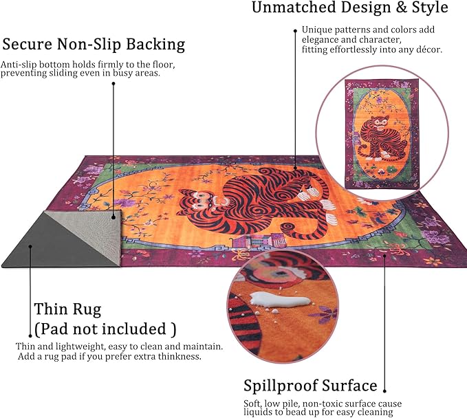 Vintage Tibetan Rug - 2x3, Non-Slip, Washable Rugs for Bathroom, Kitchen, Indoor, Entryway, Oriental, Traditional,Distressed, Tribal, Asian Accent Floor Mat