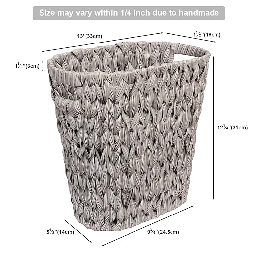 Wicker Trash Can,Waterproof Bathroom Waste Basket,Plastic Wicker Woven Waste Basket with Built-in Handles, 19 Liters/5 Gallons,Decorative Boho Rubbish Bin for Bedroom, Office, Kitchen, Laundry (gray)