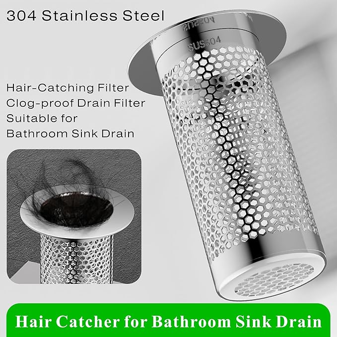 304 Stainless Steel Hair Catcher Bathroom Sink Drain Strainer Drain Filter (1 Piece, L-1)