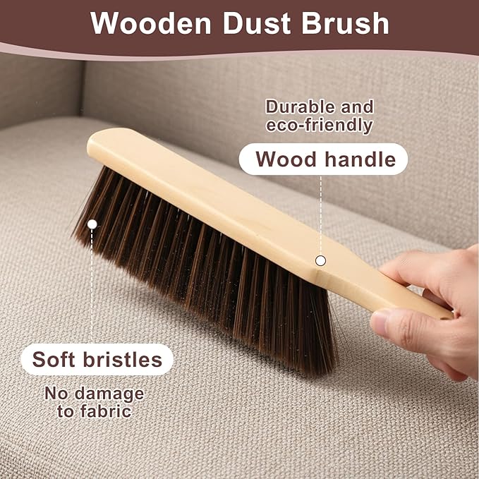 8 Psc Wooden Dust Brush Bulk Hand Broom Brush Long Handle Soft Bristle Broom for Cleaning Car Bed Sofa Fireplace Couch Clothes (Brown)