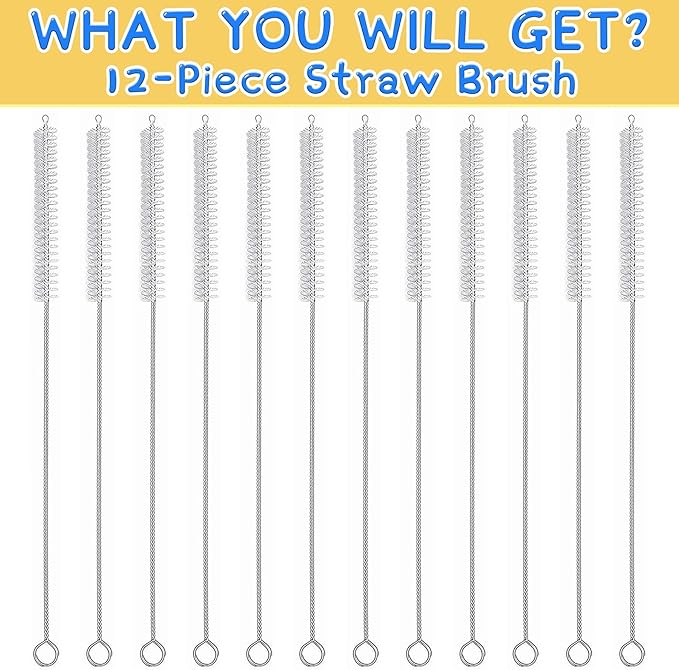 LEDUO Straw Cleaner Brush for Stanley - 12 PCS | Reusable Drinking Straw Brushes - Extra Long 12 inch, Extra Wide 12mm Diam Pipe Tube Cleaning Brush for 40 oz 30 oz 20 oz 64 oz Stanley Tumbler Mug