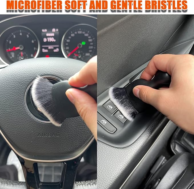 Car Interior Detailing Brush, Ultra Soft Non-Scratch Dust Brush, Car Interior Cleaning Tool for Cleaning Panels, Air Vent, Leather (Black & White)