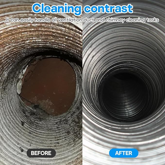 Chimney Sweep Pro Kit, 30ft Interlocking Rods with 6” Dual Brush Heads, Efficient Dryer Vent and Air Duct Cleaner, Reusable Fireplace Maintenance System