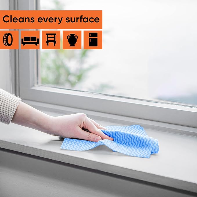 Superio Handy Wipes for Kitchen - Blue Reusable Multi-Purpose Heavy-Duty Cleaning Cloth for House, Bathroom, and Office. Disposable Dish Towel (5)