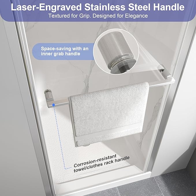 Frameless Pivot Shower Door 34"-36" W x 72" H, Swing Shower Glass Doors with Nano Explosion-Proof Film Tempered Glass 1/4"(6mm) Reversible Installtion, Brushed Nickel Finish