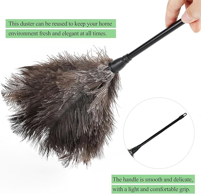 Ostrich Feather Duster 15Inch Natural Fluffy Handheld Feather Dusters for Cleaning Keyboard Home Car Office (3PCS)