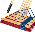 4-Pack - 24" Soft Sweep Indoor Push Broom with 60" Handle. Ideal for Epoxy & Polished Floors. Durable American Made Steel Brackets-Stainless Steel Hardware. No Plastic. 100% USA Made