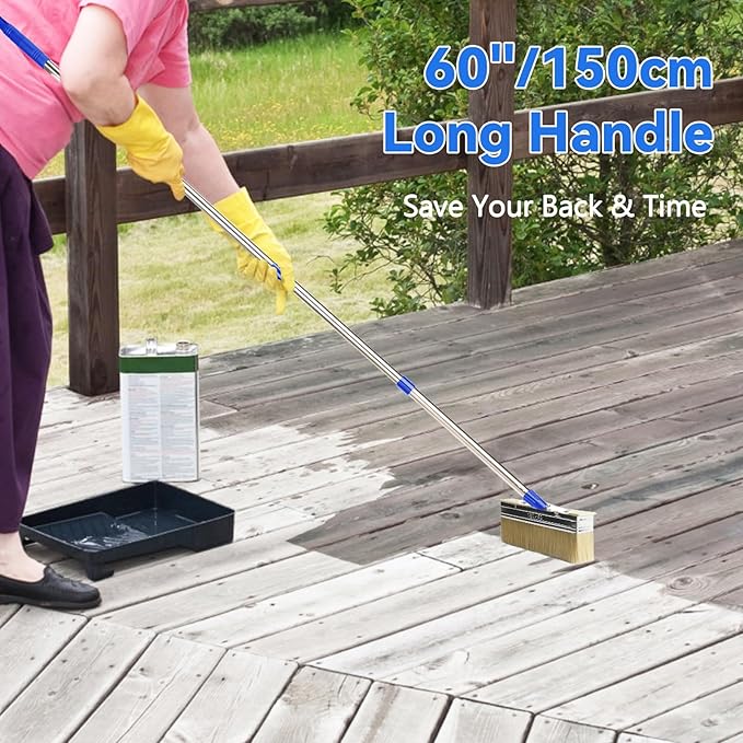 7" Deck Stain Brush Applicator with 60" Long Handle, 3" Paint Brush Included for Woodstains, Oils, Decking, Decking Stains, Deck Coatings, Fence Wall Furniture Paints