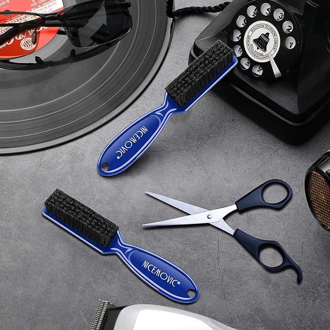 NICEMOVIC 10 Pcs Barber Clipper Cleaning Brush Set, Mini Duster, Nylon Manicure Brush, Hair Styling Tool (Blue)