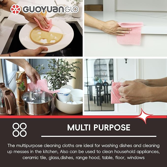 Disposable Cleaning Cloths Roll Disposable Dish Cloth Multi-Purpose Heavy Duty Paper Towels-200 Sheets,Red
