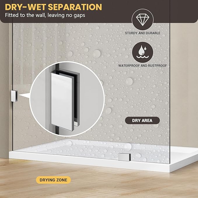26" W x 78" H Frameless Shower Glass Panel, Single Fixed Shower Panel Screen with Clamps, 5/16"(8mm) Clear Tempered Glass, Bathroom Shower Doors Fixed Shower Glass Door Panel in Polished Chrome Finish