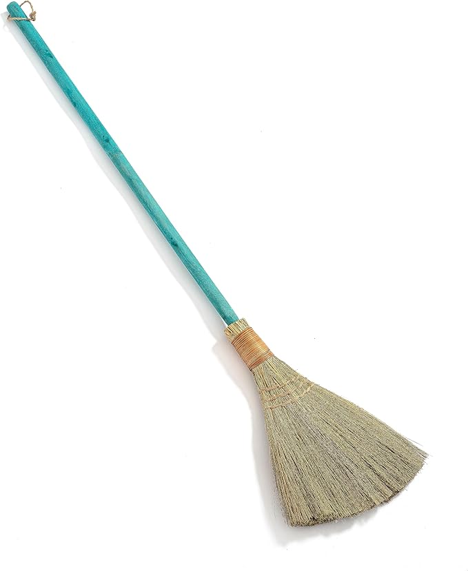 Vietnamese Straw Soft Broom - Sweeping Broom with Green Wooden Handle for Cleaning, Decoration, Wedding with 45.28inch Length