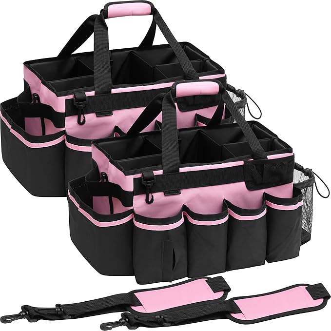 2 Large Cleaning Supplies Bags for Housekeepers for Kitchen, Pink
