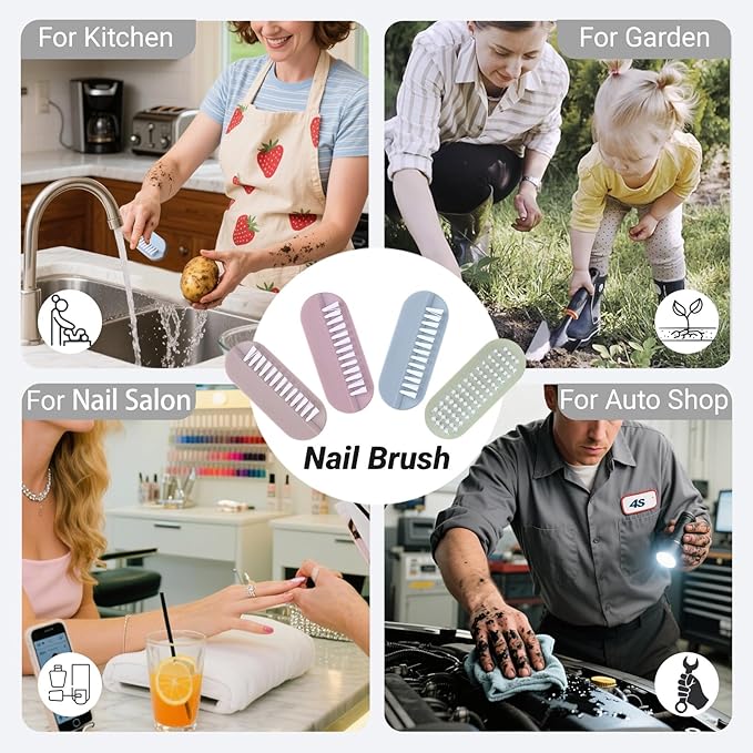 Nail Brush for Cleaning Fingernails 2 Sided Hand Fingernail Scrub Brush with Soft Stiff Bristles Nail Cleaning Brush 4PCS Nail Scrubber Brushes for Men Women Kids