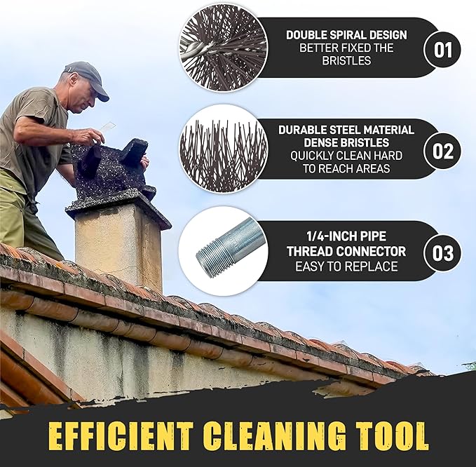 8" Round Pro-Sweep Chimney Brush | Medium Duty Poly Bristles for Metal Chimney Pipes & Prefab Fireplaces | Flexible .050" Prostran Bristles | 3/8" NPT Thread | Stainless & Insulated Flue Safe