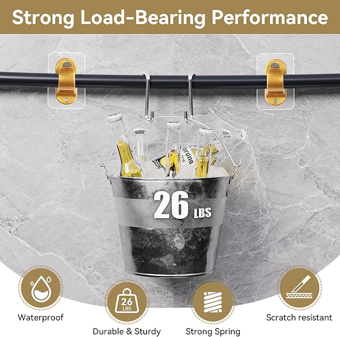 ANDGOO 10 Pack No Drill Curtain Rod Holders, Self Adhesive Curtain Rod Brackets, No Drilling, No Nail Heavy Duty Stick on Rod Hooks Bedroom, Bathroom, Livingroom, Kitchen (Gold)