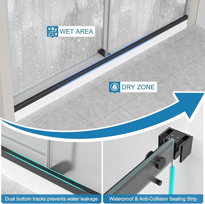 Frameless Shower Door, 56-60" W x 78" H 3/8" (10mm) Thick Tempered Frosted Glass Shower Door with Explosion-Proof Film Nano Coating, Double Sliding Doors for Walk in Shower, Stainless Steel Hardware