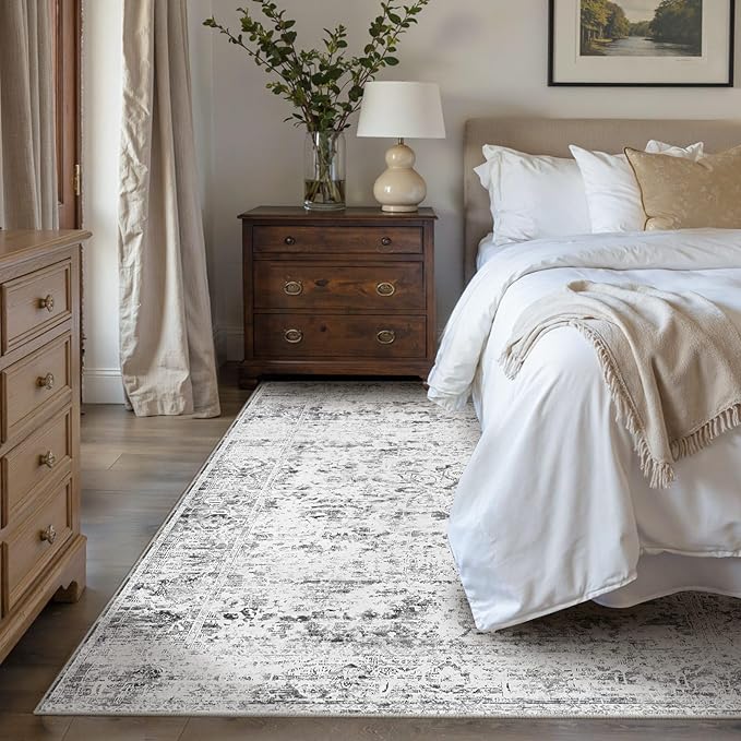 4x6 Area Rugs for Living Room, Bedroom, Grey Rugs, Small Washable Non Slip Entry Rugs, Vintage Boho Soft Indoor Rug for Nursery, Bathroom, Office