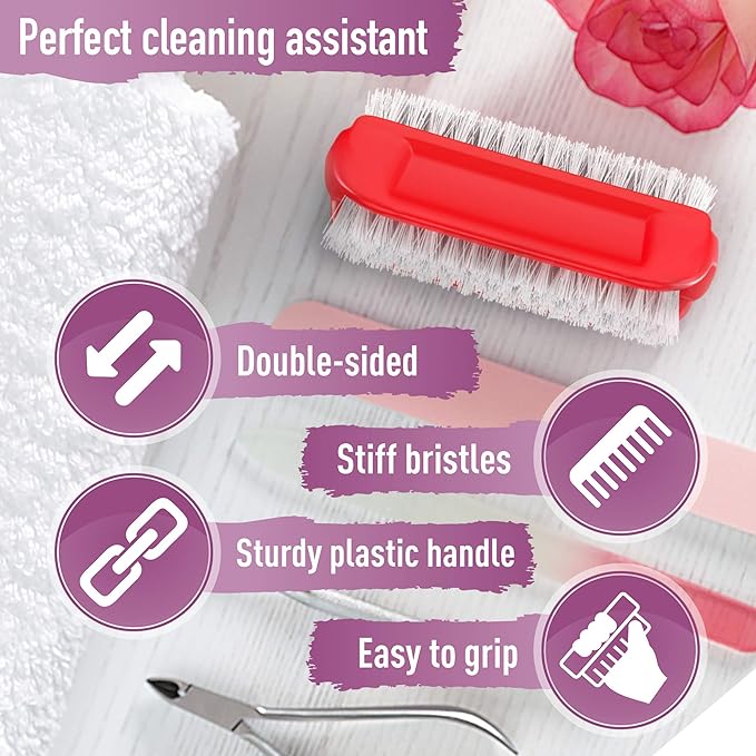 KONEX Two-Sided Nail Brush | Cleaning Fingernails, Stiff Bristle Nail Scrubber Brush, Durable Nail Cleaning Brush | Manicure & Pedicure Care, Professional Quality (Set of 5)