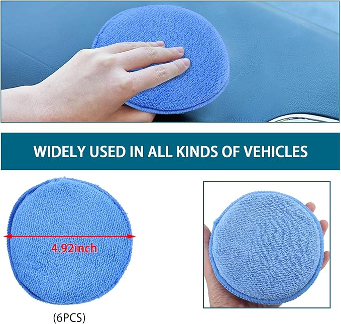 Ziciner 6 Pack Car Microfiber Applicator Pads, Car Wax Foam Buffing and Cleaning Pads, Tire Shine Applicator, Ultra Soft Wash Sponge for Cars, 5 Inch Diameter in Round