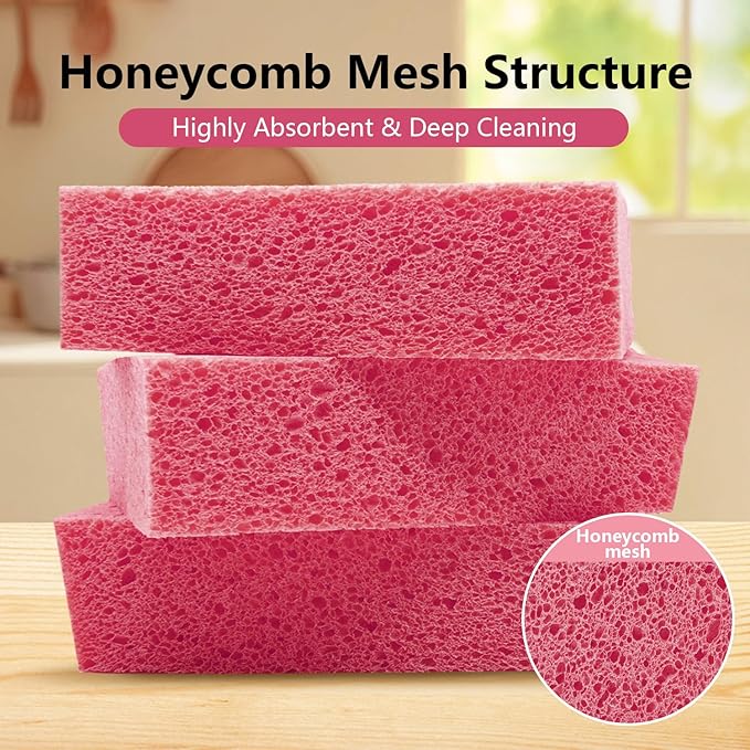Car Wash Sponges, 3 Pack Extra Thick Large Cleaning Sponge Multi-Purpose for Bathroom Kitchen Bike Boat, Large Size Sponges 4'' X 6'' (Pink)
