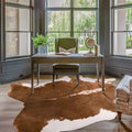 Amearea Faux Cow Hide Rug Large, Premium Western Home Decor Cow Print Rugs, Faux Leather Animal Cowhide Bedroom Carpet, Dining Traditional Cow Pattern Stuff Carpet, Brown 7x6.2 Feet